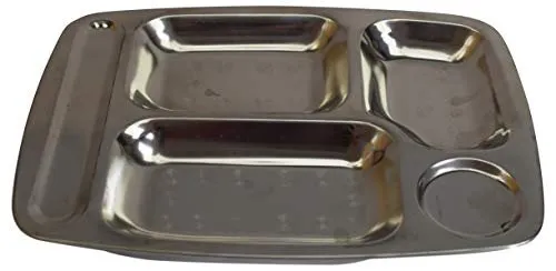 Stainless Steel Cafeteria Divided Tray Divided Dinner Snack Plate Kids Baby Plate Diet Plate Diet Food Control Tray 5 sections Set