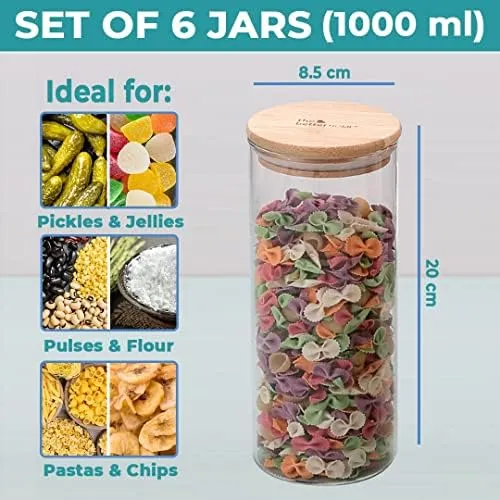 The Better Home Tall Jars 1000ml (Pack of 6) | Food Jars & Containers|Food Storage For Kitchen & SAVYA HOME 3mm HA Deep Kadai (20cm)-2.4 ltr |Pack and Store Combo (1000ml Jars   Kadai)