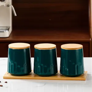 UMAI Ceramic Jars for kitchen storage with lids | 280ml Each | Pack of 3 | Airtight Kitchen containers set | Multipurpose Jars for pickles dry fruits nuts | Green |