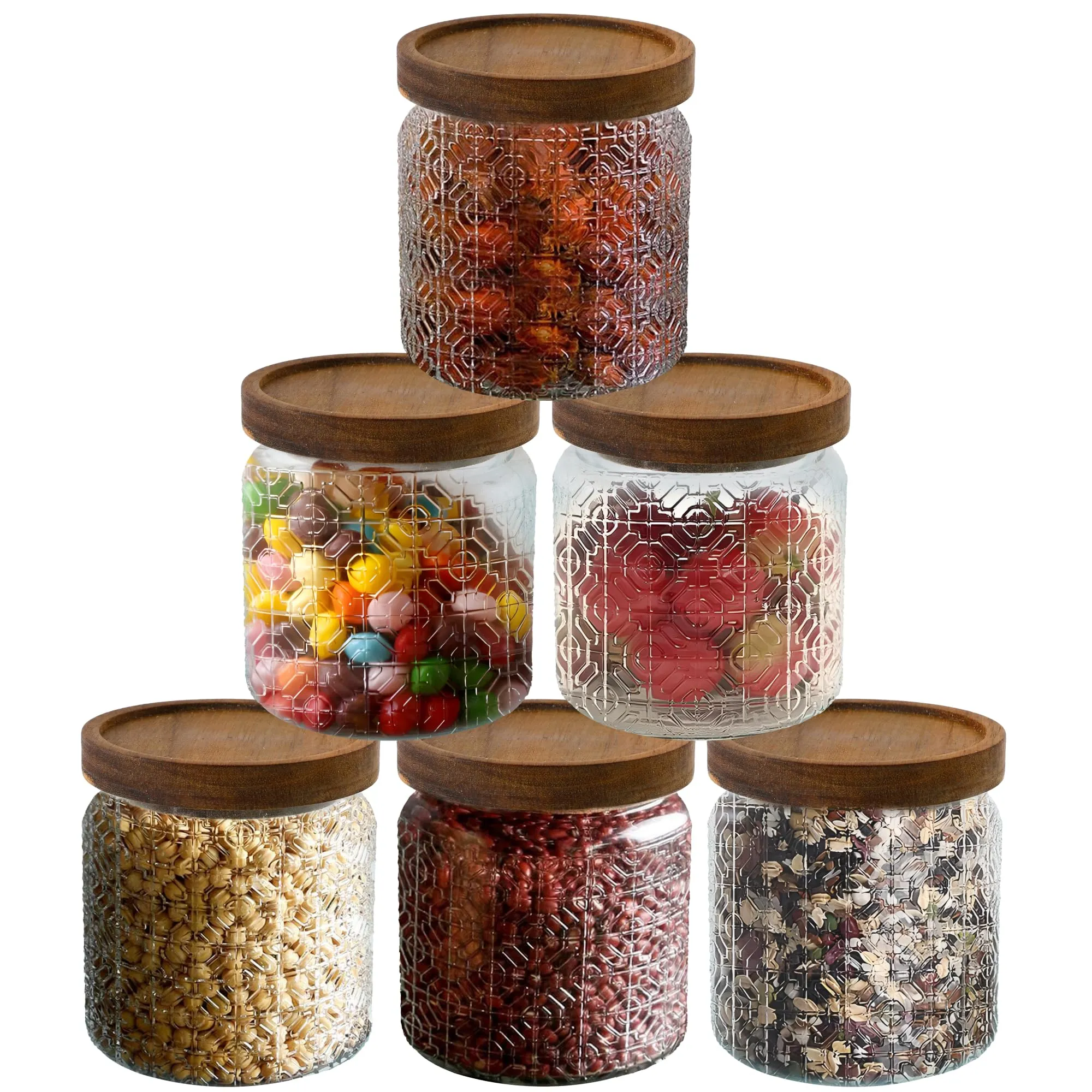 UMAI Glass Jars with Wooden Lid | Pack of 6-500 ml Each | Airtight Kitchen Containers Set | Storage Containers For Cookies/Snacks/Tea/Coffee/Sugar/Dry Fruits| Kitchen Organizer Items & Storage|