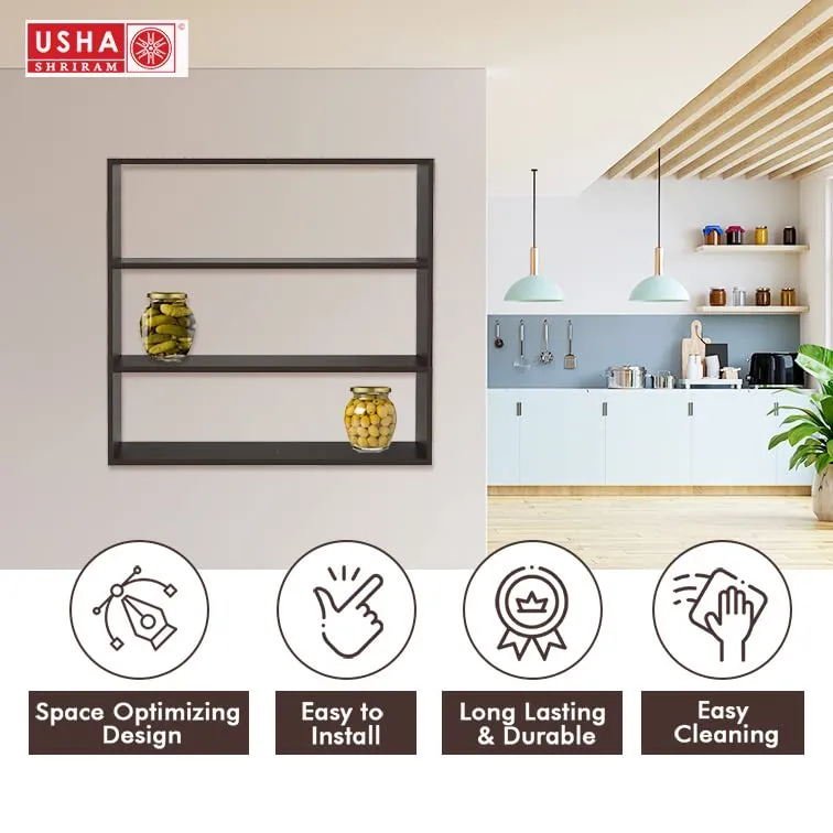 USHA SHRIRAM Wooden Kitchen Shelf Storage Rack | Book Cabinet | Kitchen Accessories Items Rack | Durable & Long Lasting Engineered Wood Wall Mounted Book Storage Shelf | Wooden Wall Shelf