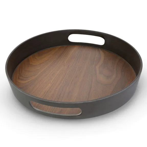 Walnut Grey Round Tray with Handles